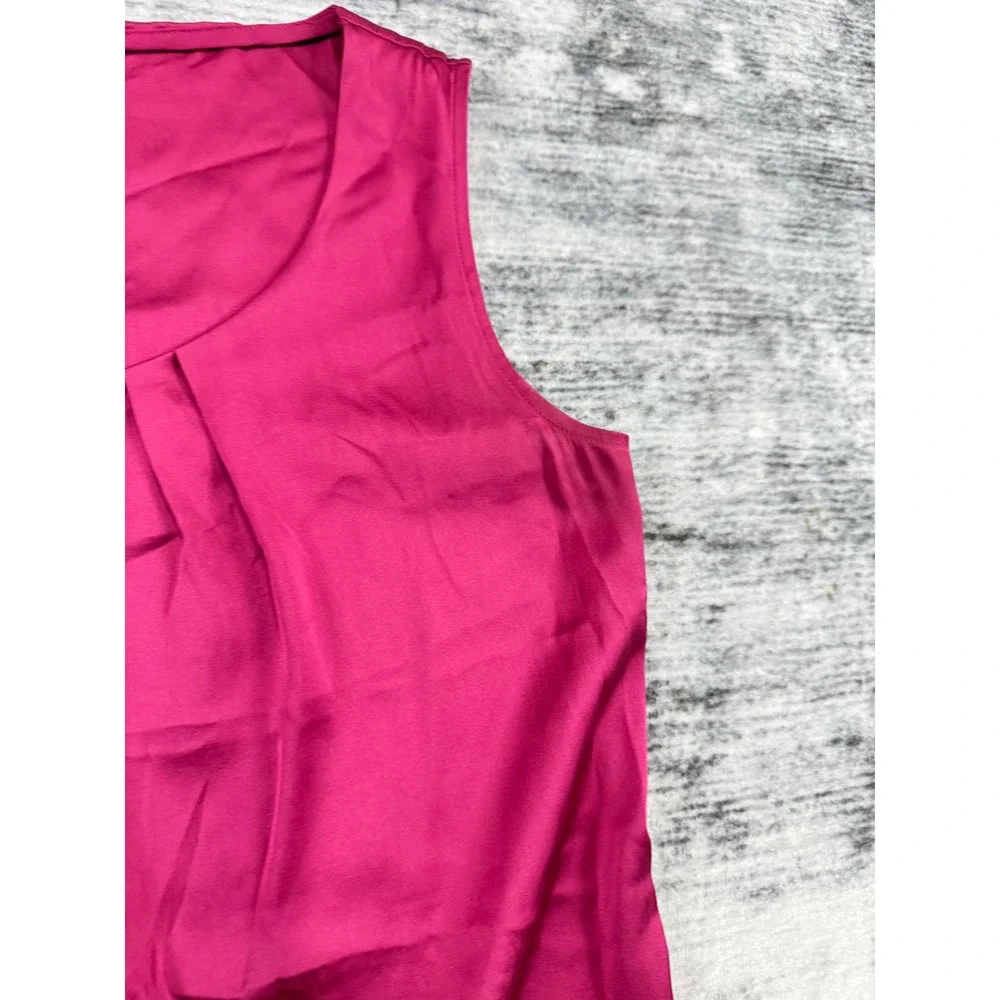 Talbots Magenta Pink Silk Stretch Pleated Scoop Neck Sleeveless Blouse Shell 2